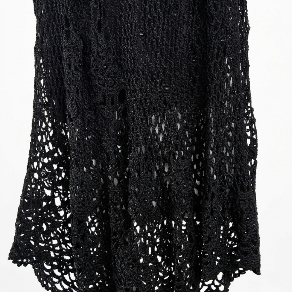 Stunning Black Crochet Beaded Maxi Slip Dress by R&M Richards - Picture 3 of 4